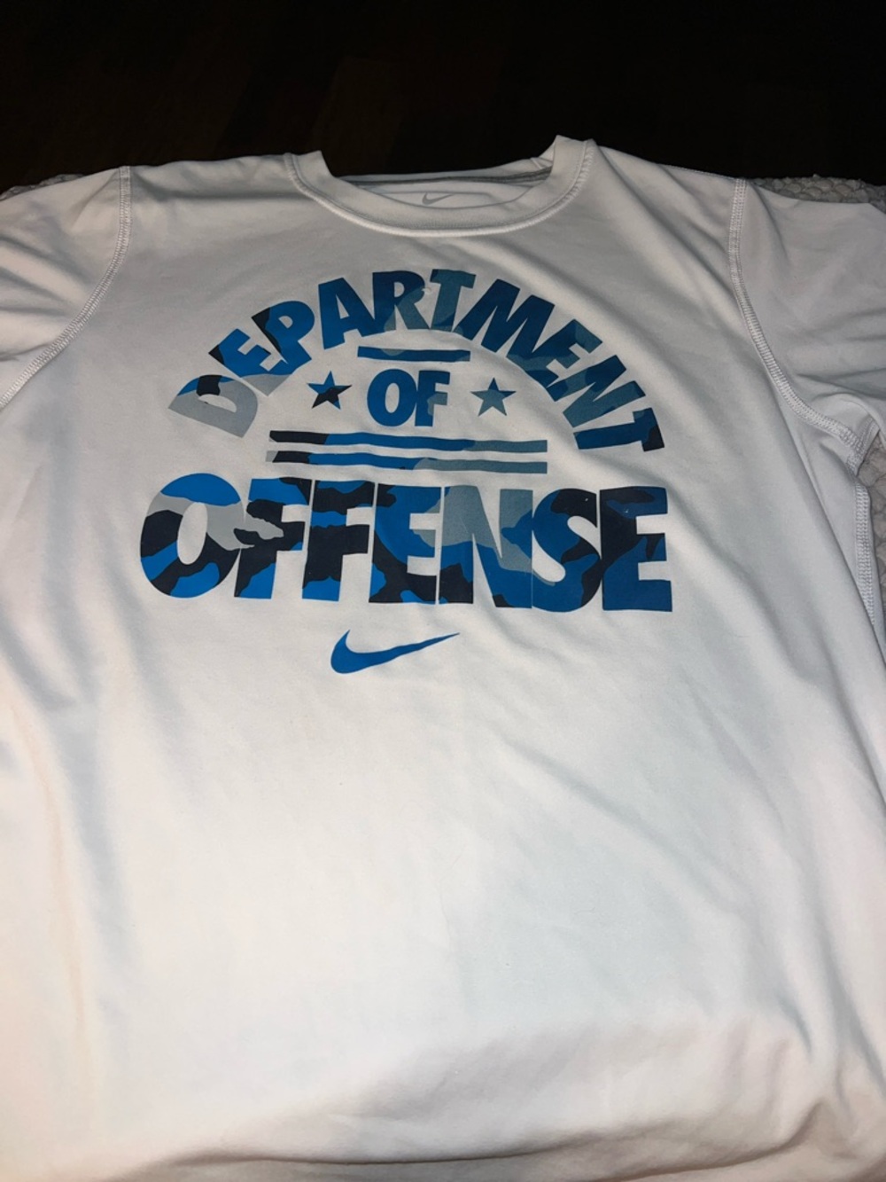 Nike White Long Sleeve Graphic 'Department of Offense' Performance Tee
